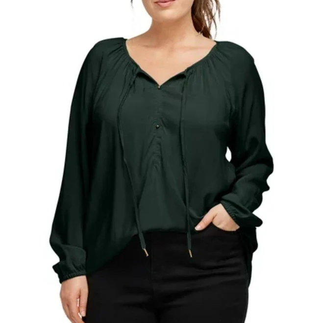 ellos Women's Tie Neck Peasant Tunic