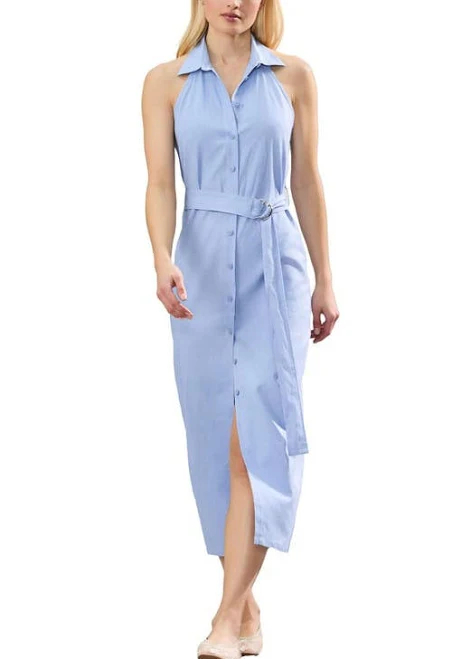 Next Women's Belted Sleevess Linen Blend Shirtdress
