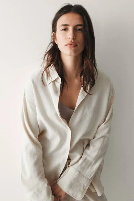 H&M Ladies Oversized Linen-Blend Shirt