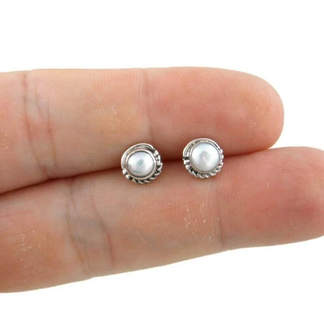 Tiny Pearl Stud Earrings in Sterling Silver
