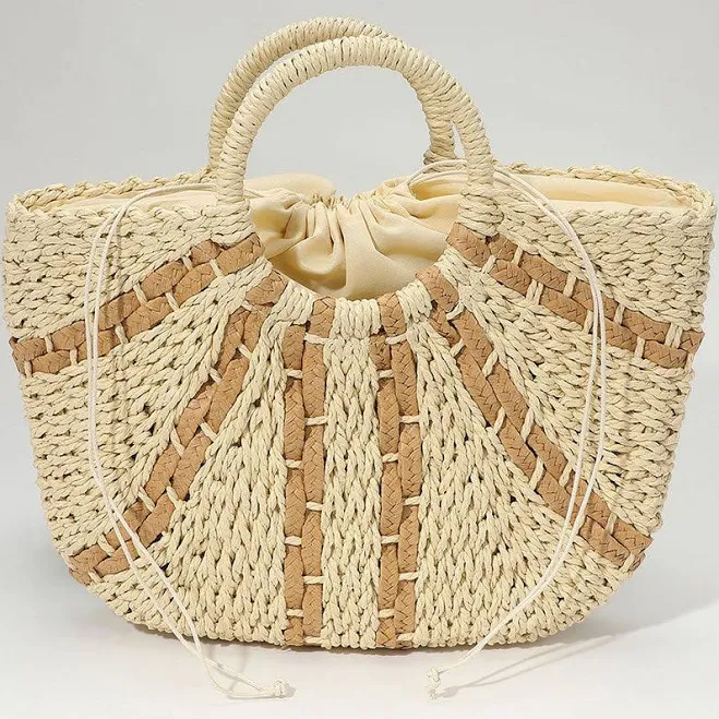 Raffia Woven Round Handle Tote Bag
