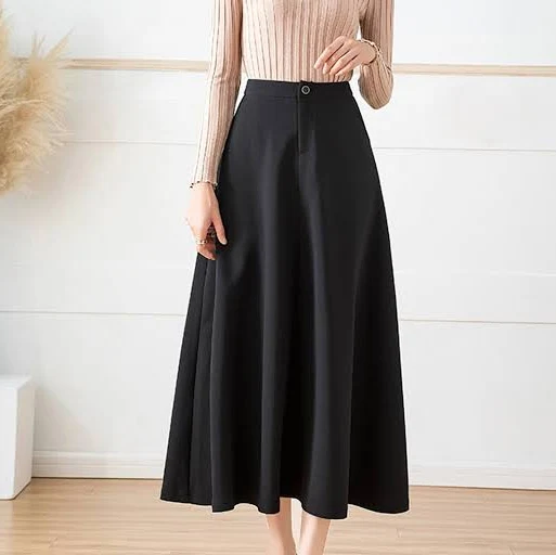 High Waist A-Line Flare Midi Skirt