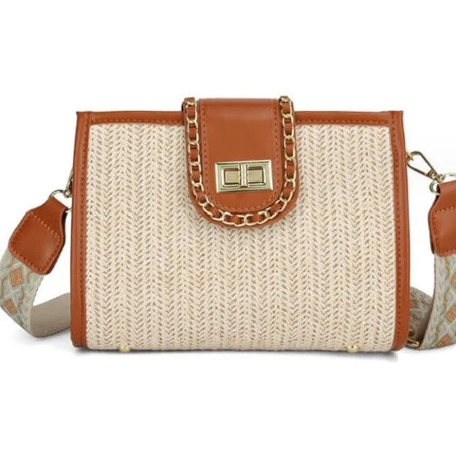 HZ-605 Straw Crossbody Bag with Webbing
