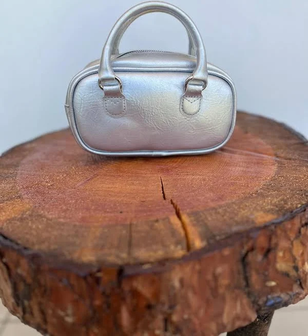 Faux Leather Oval Mini Handbag with Chain Strap