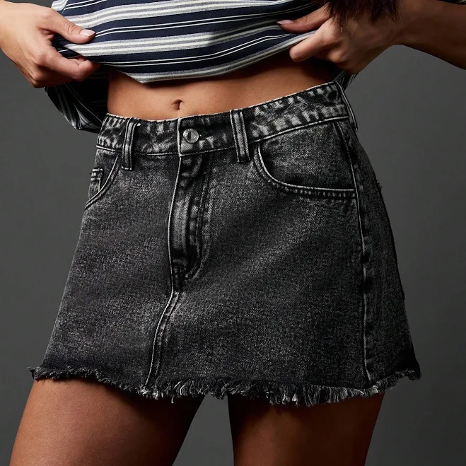 Missguided High Waisted Distressed Denim Mini Skirt