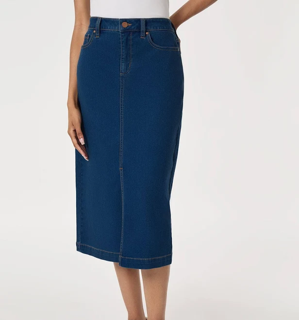 Midi Denim Front Slit Skirt