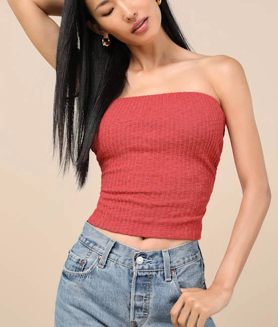 Lulus Ribbed Strapless Crop Top