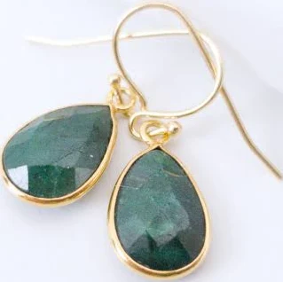 Tiny Drop Emerald Gold Earrings