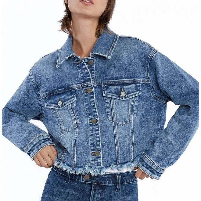 Hint of Blu Women's Frayed Crop Denim Jacket