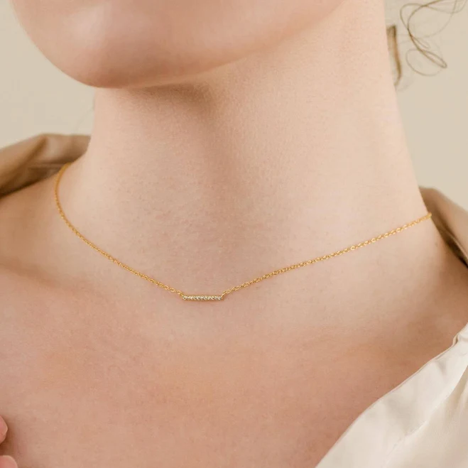 Caitlyn Minimalist Dainty Pave Bar Necklace