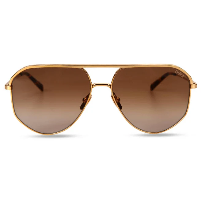DIMA Nova Oversized Gold Aviator Sunglasses - Tortoise Rim Detail - Brown Gradient