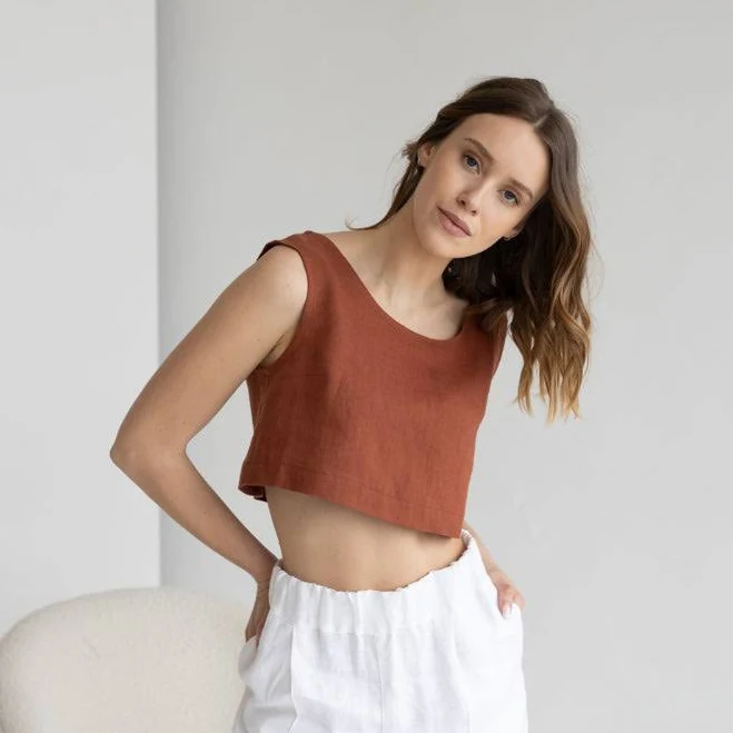 Rust Linen Crop Top