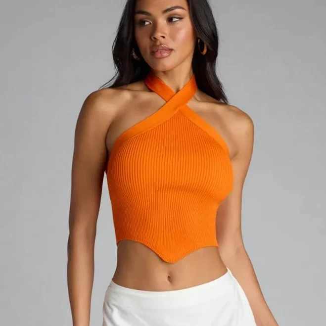 Windsor Main Squeeze Ribbed Knit Halter Top