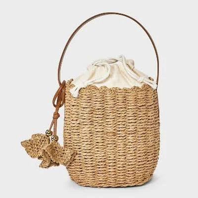Universal Thread Straw Drawstring Bucket Handbag