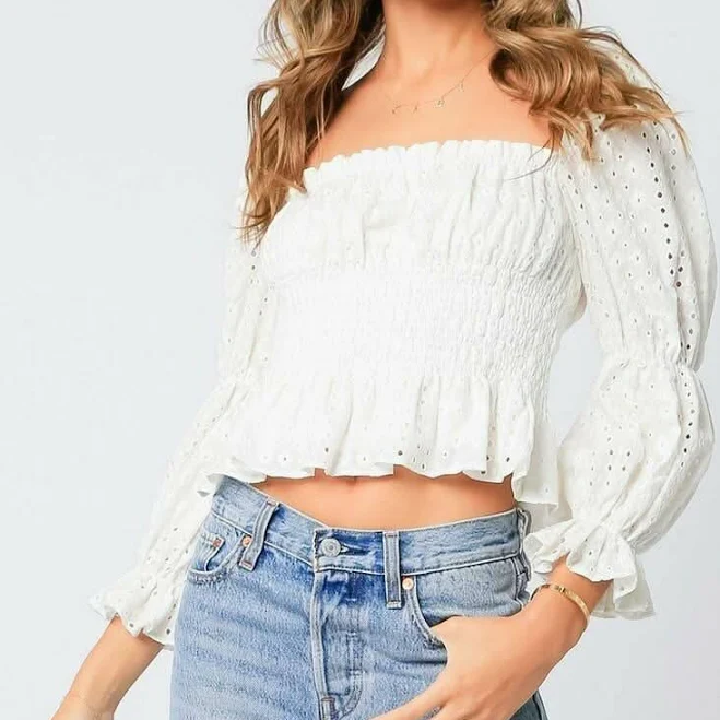 Olivaceous Tyler Square Neckline Puff Sleeve Top