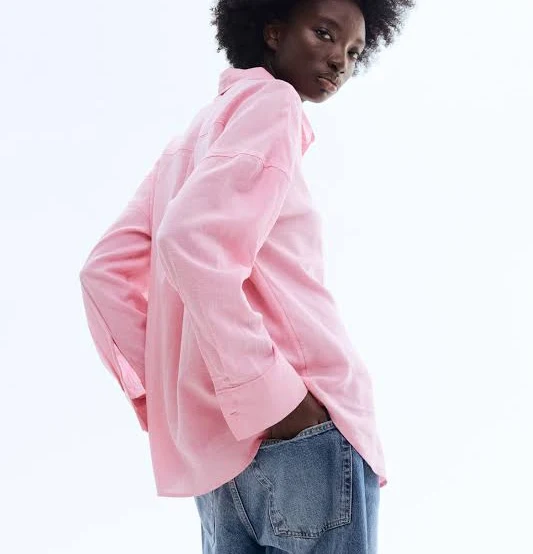 H&M Ladies Oversized Linen-Blend Shirt