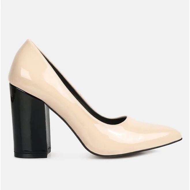 London Rag Women's Kamira Patent Faux Leather Block Heel Pumps