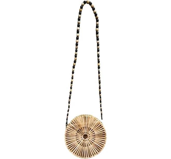 Cult Gaia Round Wooden Clutch Bag With Beaded Strap