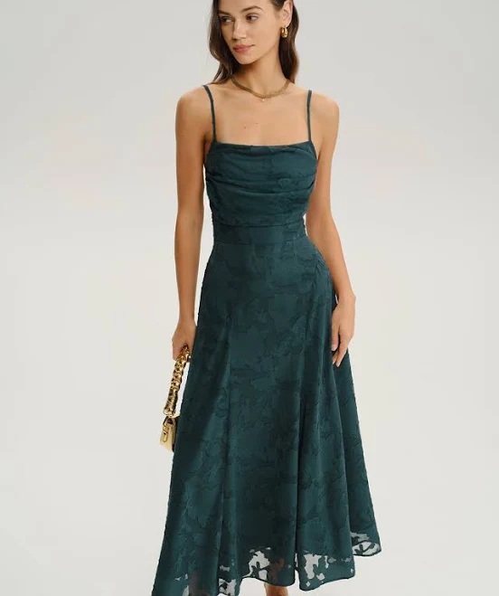 Rihoas Jacquard Cowl Neck Midi Dress