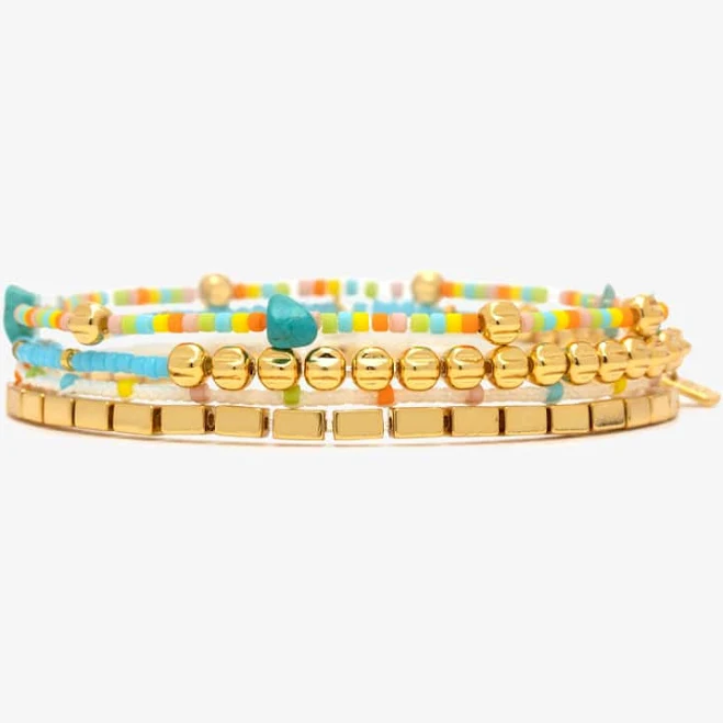 Puravida Desert Turquoise Gold Beaded Friendship Bracelets for Girls & Women