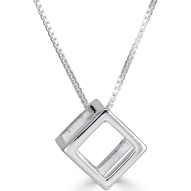 Sterling Silver Geometric Cube Necklace
