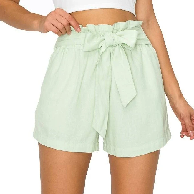 Self Tie Waist Paperbag Linen Shorts