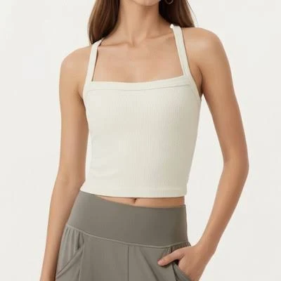 Anna-Kaci Active Women's Square Neck Ribbed Knit Cropped Tank Top