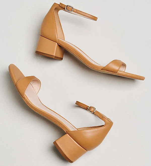 Ankle-Strap Low Block Heels by Maeve in Beige, Size: US 8-8.5 / EU 39 at Anthropologie