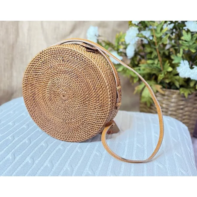 Bali ATA Woven Circle Rattan Crossbody Bag