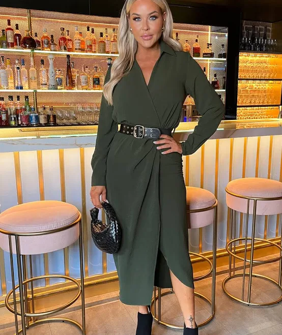 Belted Wrap Midi Shirt Dress