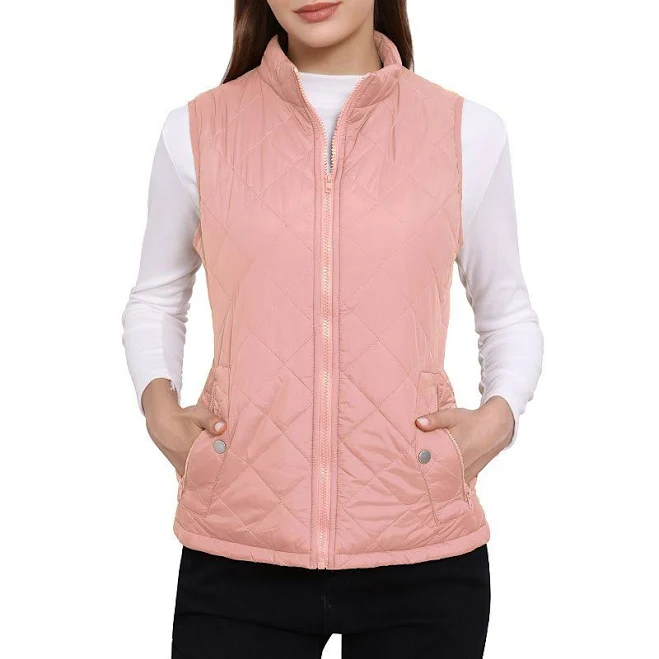 Allegra K Women's Stand Collar Lightweight Gilet Quilted Zipper Vest