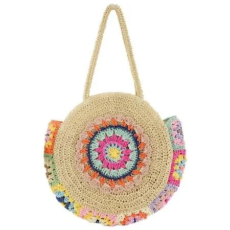 Women's Round Straw Tote Handbag