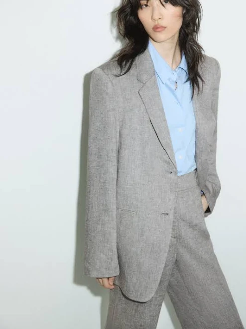 H&M Ladies Melange Linen-Blend Blazer