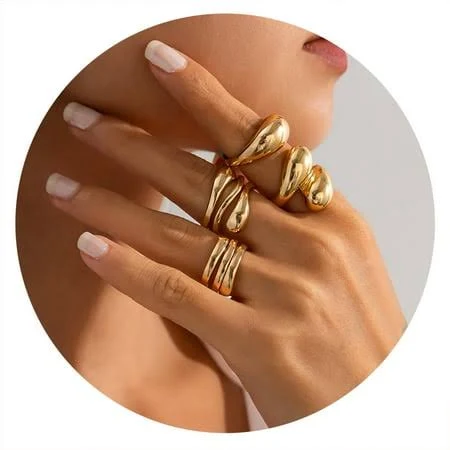Women's Dainty Open Chunky Gold Rings (Set of 3-6)