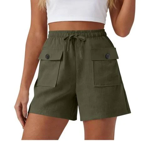 Hadst Women's Casual Linen Blend Cargo Shorts