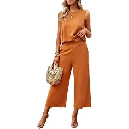 Women's Relaxed Fit Cotton and Linen Blend 2-Piece Set