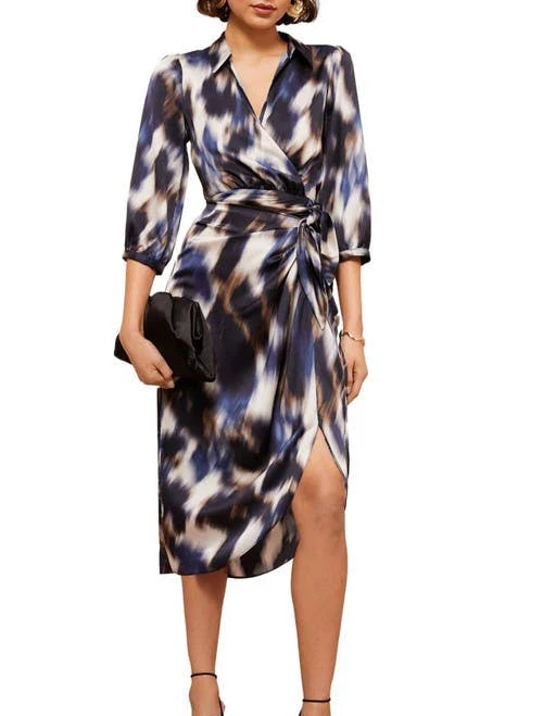 Friends Like These Abstract Print Satin Wrap Midi Dress