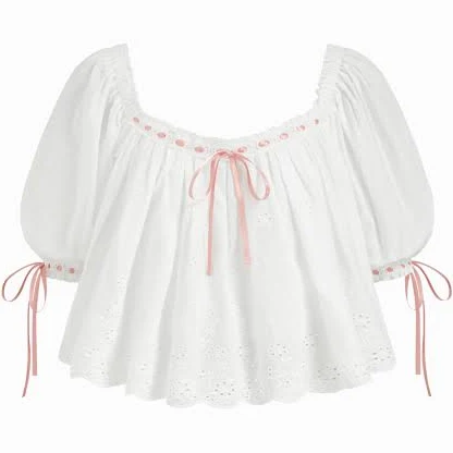 Cotton Square Neck Broderie Anglaise Oversized Blouse