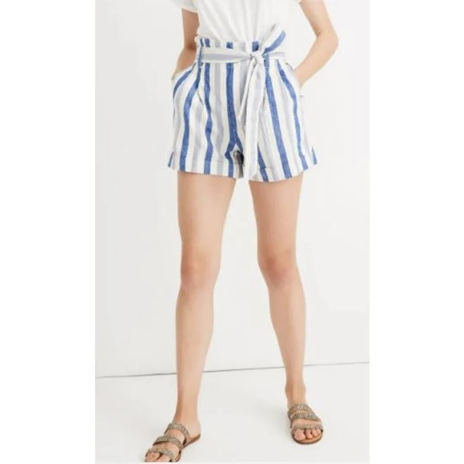 Madewell Women's Striped Linen Blend Paperbag Shorts