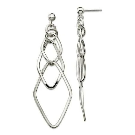 925 Sterling Silver Geometric Post Long Drop Earrings