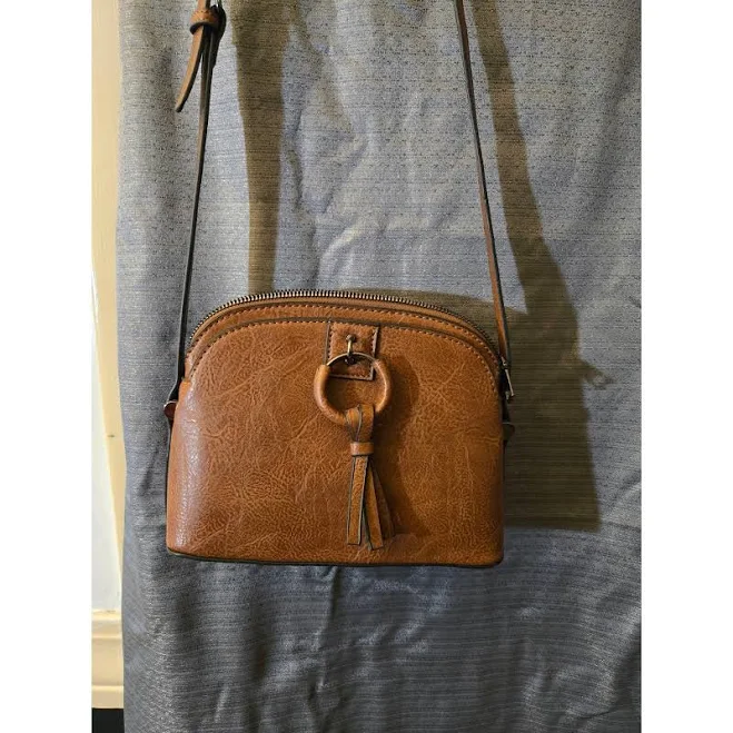 Brown Faux Leather Crossbody Bag With Tassel Detail & Adjustable Strap