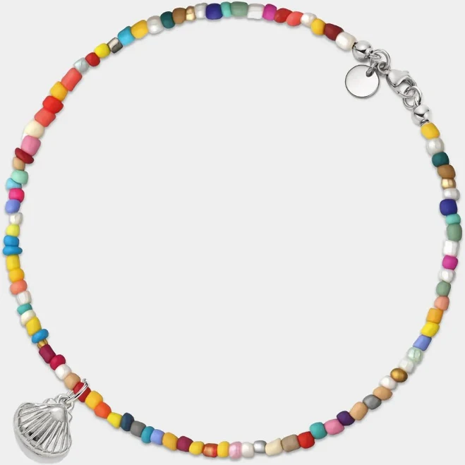 Seashell Charm Boho Rainbow Bead Anklet