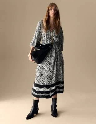 Marks & Spencer Crepe Geometric V-Neck Midi Wrap Dress