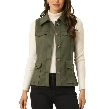 Inspire Chic Women's Faux Suede Utility Vest with Cargo Pocket