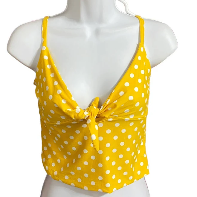 Tmg Ny Yellow White Polka Dot Medium Crop Top Shirt Y2k