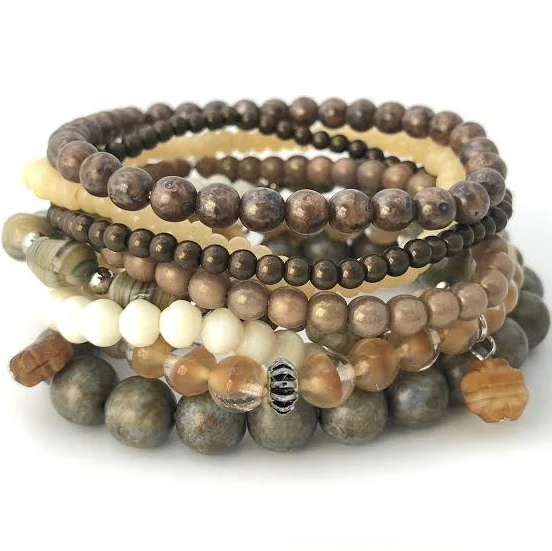 Earthy Multistrand Elastic Beaded Bracelet