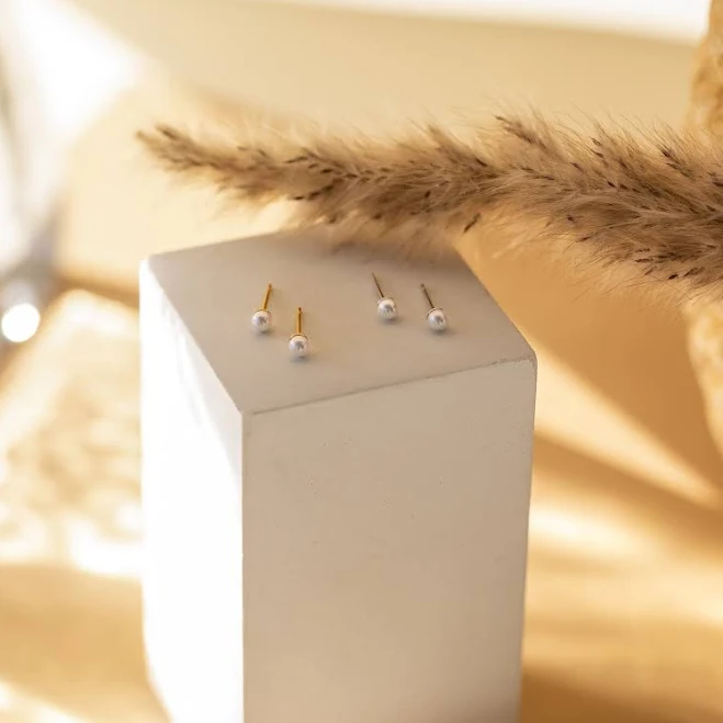 Caitlyn Minimalist Dainty Pearl Stud Earrings