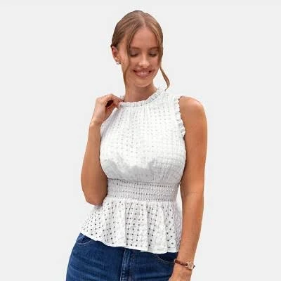 Cupshe Women's Elegant Eyelet Peplum Tank Top