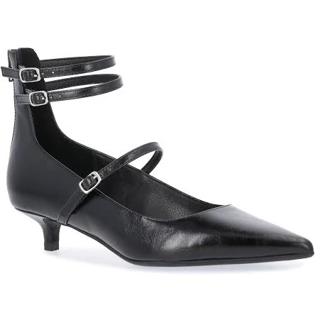 Scoop Women's Faux Leather Pointed Toe Strappy Kitten Heel Shoes