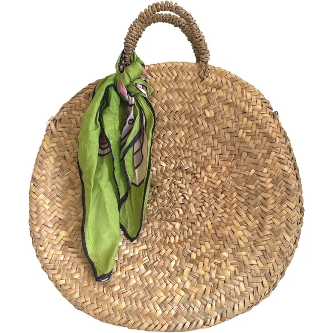 Chic & Circular Straw Handbag with Top Handle
